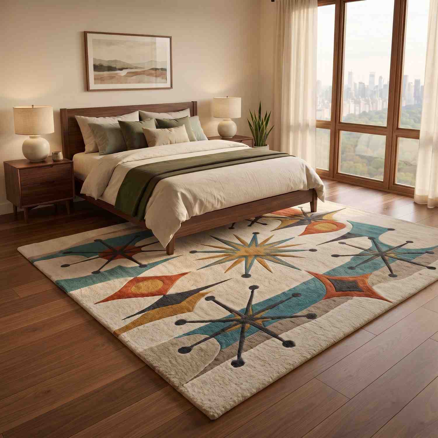 Retro Mid-Century Modern Rug – Hand-Tufted Geometric Starburst Area Rug