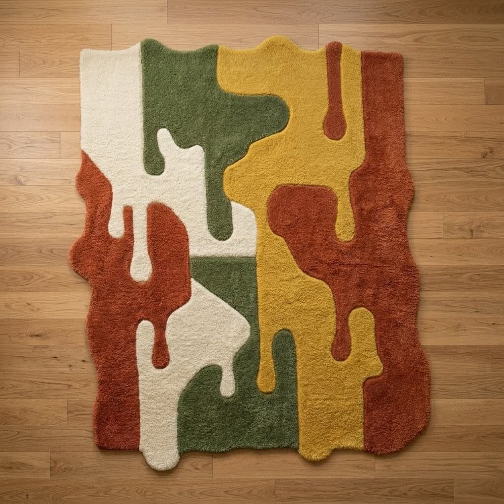 Premium Abstract Irregular Area Rug – Cream, Green, Mustard & Terracotta - Image 8