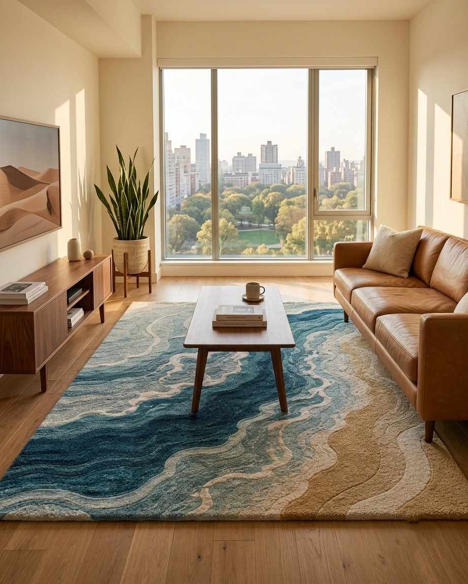 Coastal Ocean Wave Area Rug – Blue, Teal & Sand - Image 5