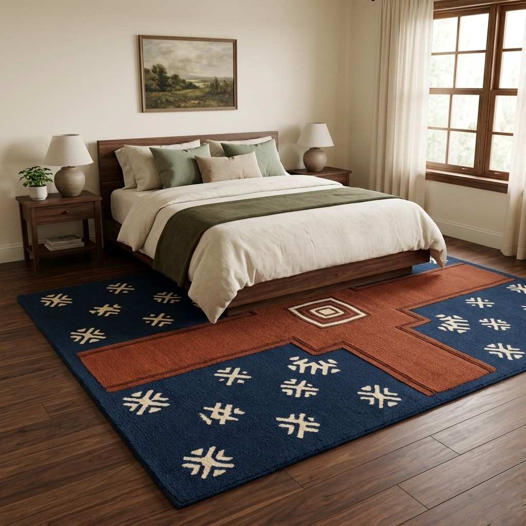 Southwestern Geometric Area Rug – Navy & Rust - Image 3