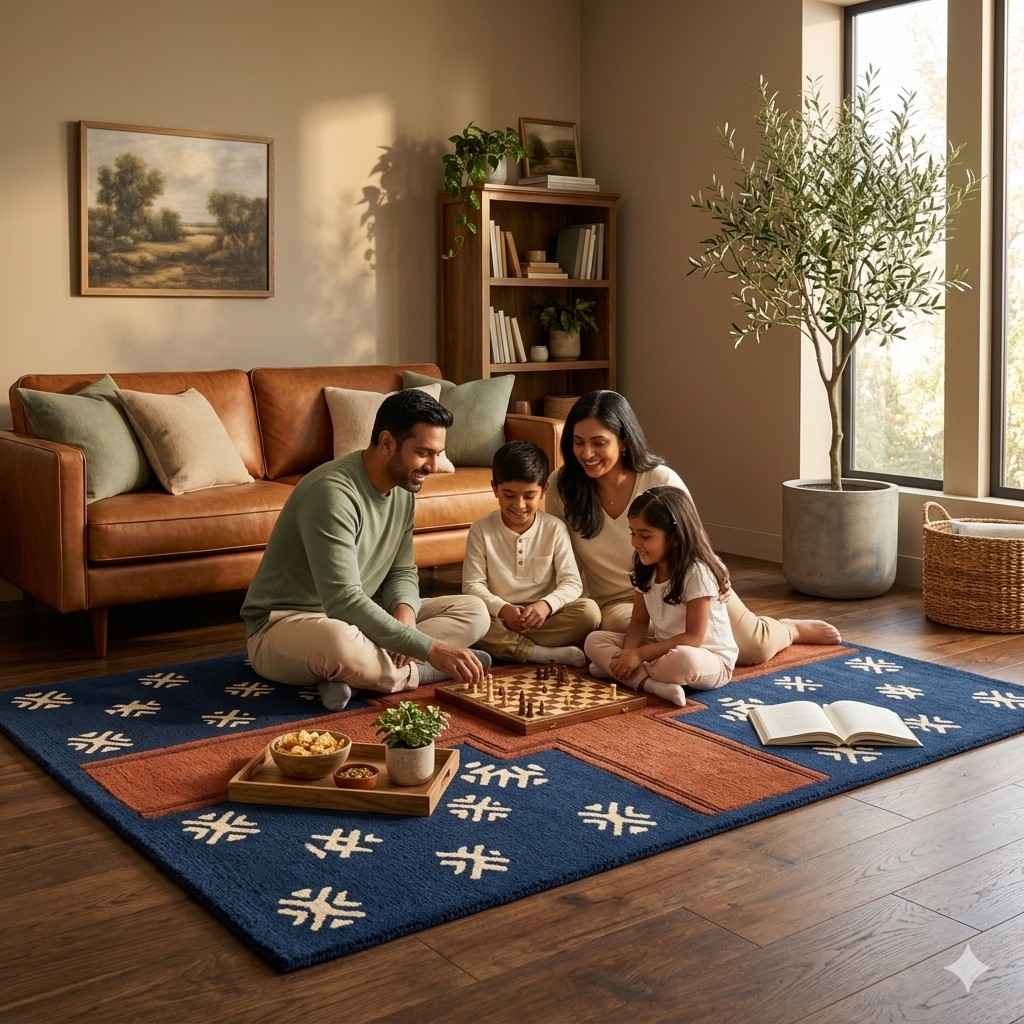 Southwestern Geometric Area Rug – Navy & Rust - Image 5