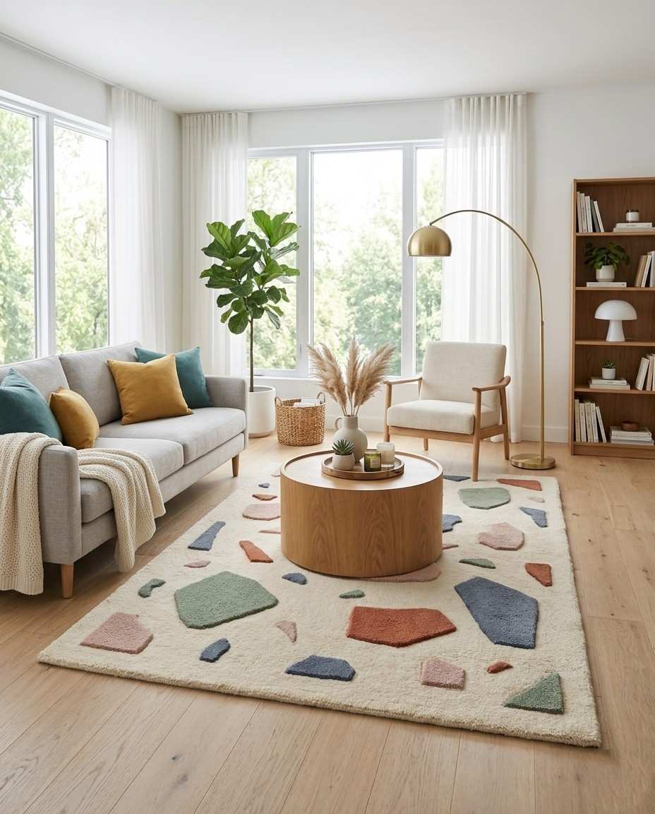 Terrazzo Pattern Area Rug – Pink, Green, Blue & Cream - Image 4