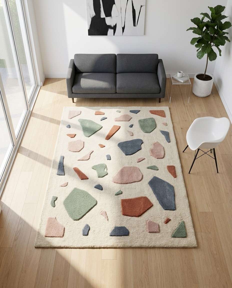 Terrazzo Pattern Area Rug – Pink, Green, Blue & Cream - Image 5