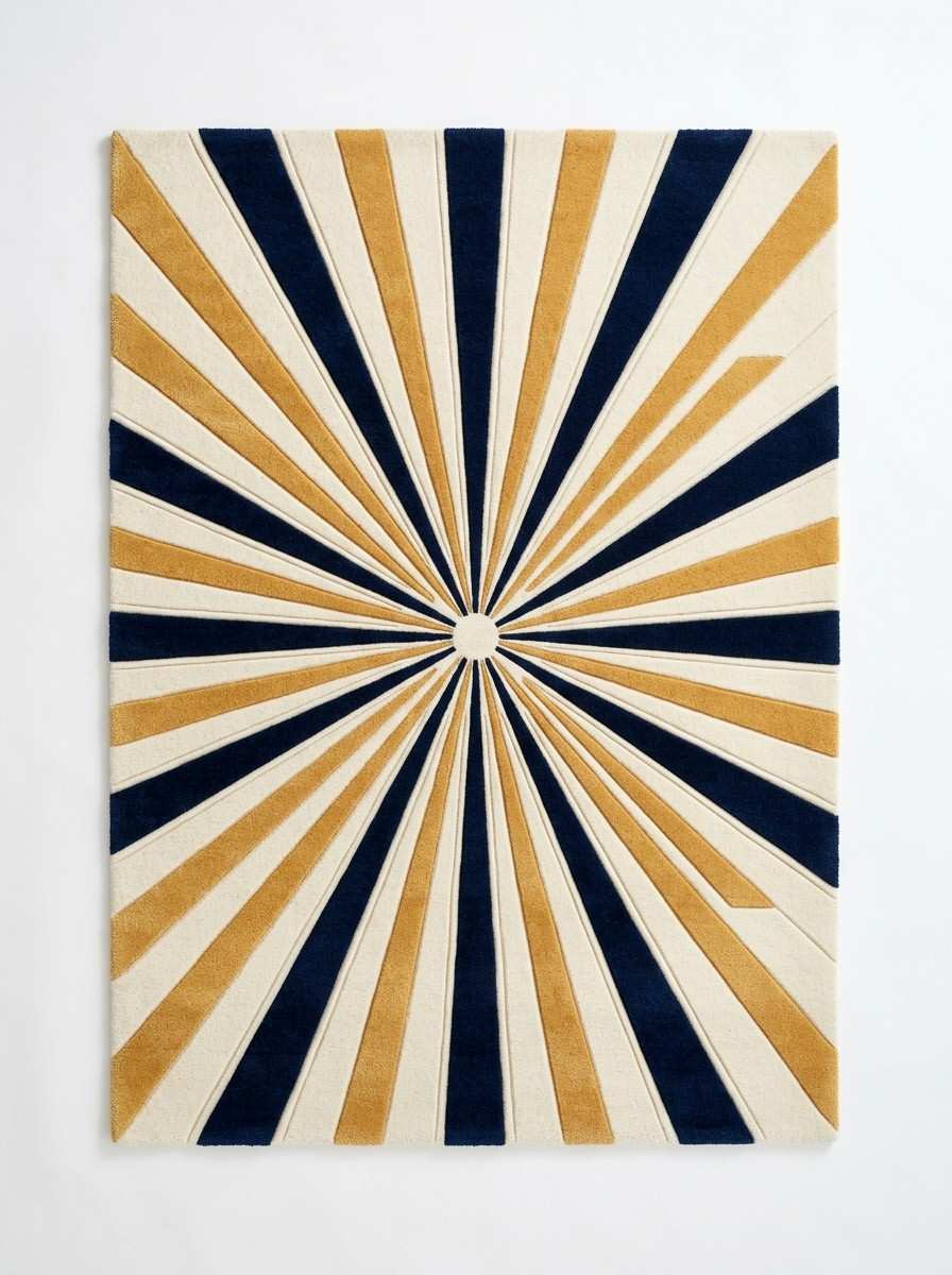 Mid-Century Sunburst Area Rug – Navy, Gold & Cream - Image 6