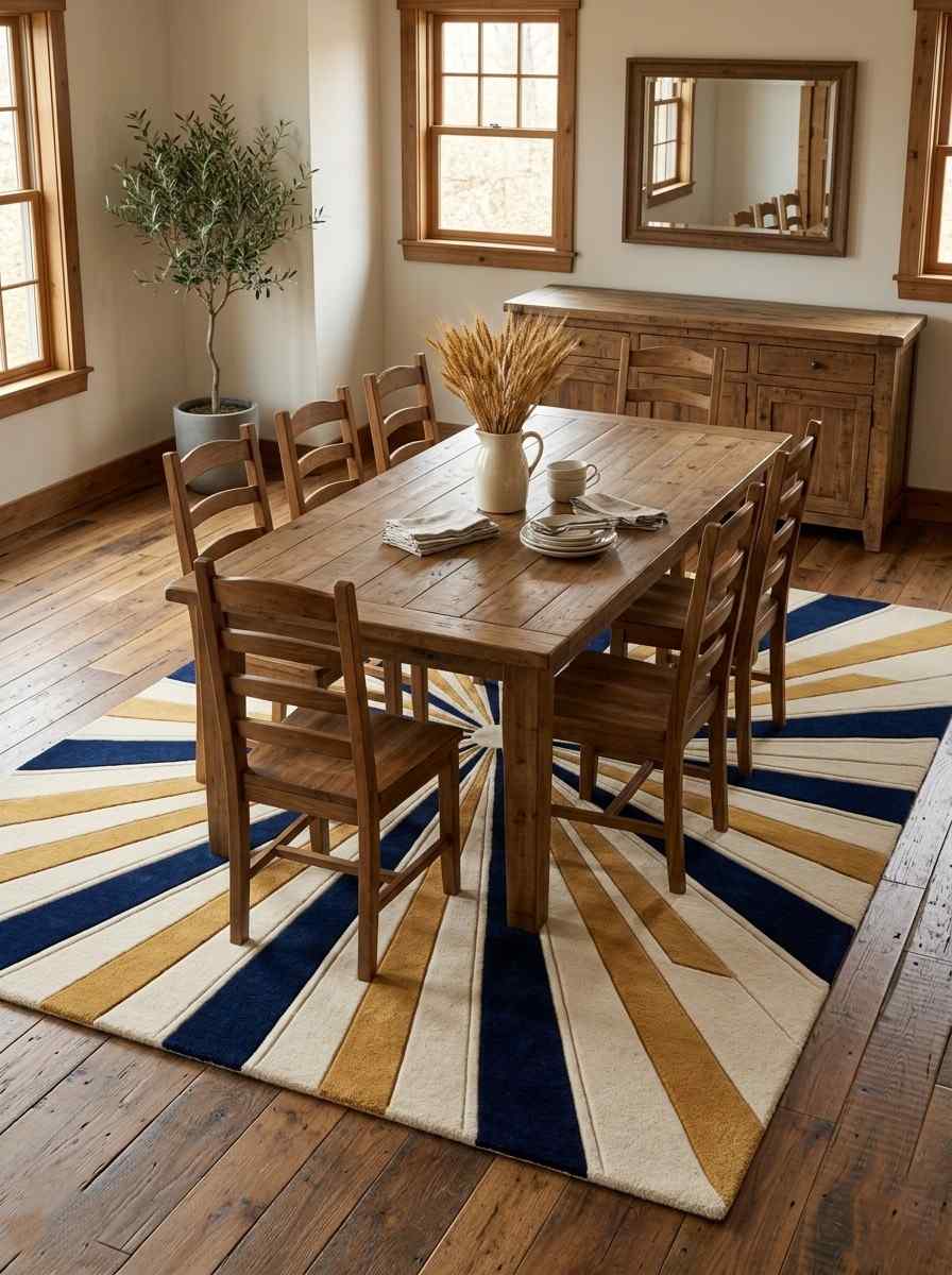 Mid-Century Sunburst Area Rug – Navy, Gold & Cream - Image 5